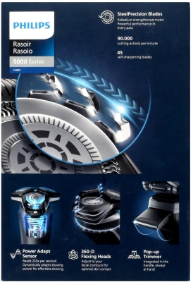 Бритва роторная Philips Series 5000 S5885/10 реж.эл.:3 питан.:аккум. черный/синий