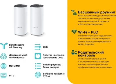 Бесшовный Mesh роутер TP-Link DECO P9(2-PACK) AC1200 10/100/1000BASE-TX белый (упак.:2шт)