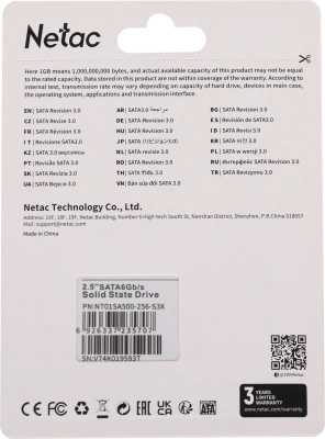 Накопитель SSD Netac SATA-III 256GB NT01SA500-256-S3X SA500 2.5"