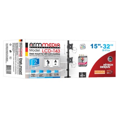 Кронштейн для мониторов Arm Media LCD-T43 черный 15"-32" макс.20кг настольный поворот и наклон верт.перемещ.