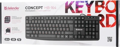 Клавиатура Defender HB-164 черный USB (45164) кабель 1.8м