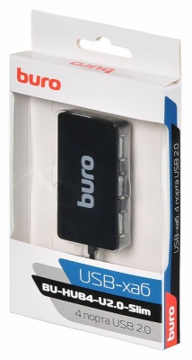 Разветвитель USB 2.0 Buro BU-HUB4-U2.0-Slim 4порт. черный
