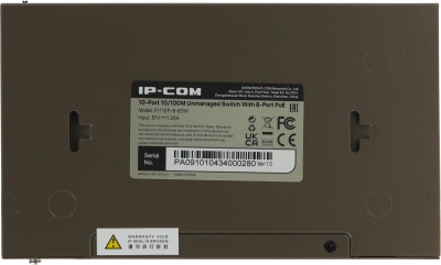 Коммутатор IP-Com F1110P-8-63W (L2) 10x100Мбит/с 8PoE 58W неуправляемый