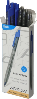 Ручка шариков. автоматическая Deli Arrow EQ01330 прозрачный/синий d=0.7мм син. черн.