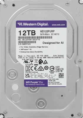 Жесткий диск WD SATA-III 12TB WD122PURP Surveillance Purple Pro (7200rpm) 256Mb 3.5"