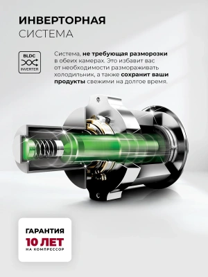Холодильник Lex LKB350DRID 2-хкамерн. темно-серый глянц. инвертер