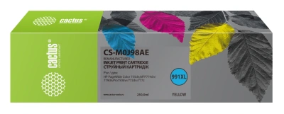 Картридж струйный Cactus CS-M0J98AE 991XL желт.пигм. (250мл) для HP PW 755dn/MFP774dn/779dn/Pro750dw/772dn с чипом