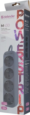 Сетевой удлинитель Defender M430 3м (4 розетки) черный (коробка)