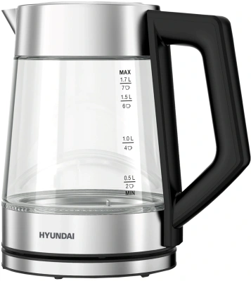 Чайник электрический Hyundai HYK-G4402 1.7л. 2200Вт черный/серебристый корпус: стекло
