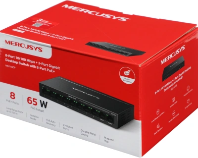 Коммутатор Mercusys MS110CP (L2) 8x100Мбит/с 2x1Гбит/с 8PoE+ 65W неуправляемый