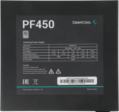 Блок питания Deepcool ATX 450W PF450 80+ white (20+4pin) APFC 120mm fan 6xSATA RTL