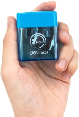 Точилка для карандашей ручная Deli E0526 2 отверстия пластик ассорти блистер