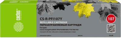 Картридж перезаправляемый струйный Cactus CS-R-PFI107Y желтый (260мл) для Canon imageProGRAF iPF670/680/685/770/780/785 без чипа