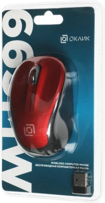Мышь Оклик 665MW черный/красный оптическая 1600dpi беспров. USB для ноутбука 3but (1025135)