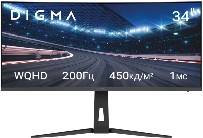 Монитор Digma 34" Overdrive 34A712Q черный VA LED 1ms 21:9 HDMI M/M матовая HAS Piv 450cd 178гр/178гр 3440x1440 200Hz DP UW 5.7кг