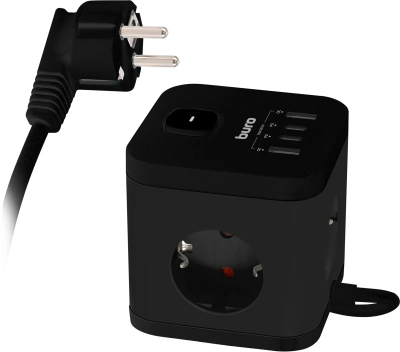 Сетевой удлинитель Buro BU-PC3.1UС-Plus-B 1.5м (3 розетки) черный (коробка)