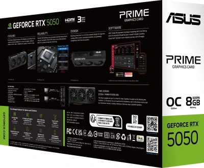 Видеокарта Asus PCI-E 5.0 PRIME-RTX5050-O8G NVIDIA GeForce RTX 5050 8Gb 128bit GDDR6 2677/20000 HDMIx1 DPx3 HDCP Ret