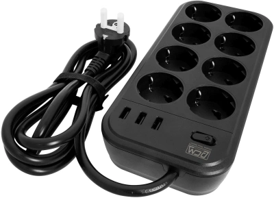 Сетевой фильтр Powercom SP-08 USB03AB 1.8м 1.8м (8 розеток) черный (коробка)