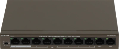 Коммутатор IP-Com F1110P-8-63W (L2) 10x100Мбит/с 8PoE 58W неуправляемый
