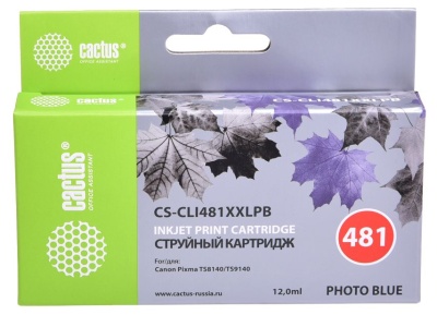 Картридж струйный Cactus CS-CLI481XXLPB CLI-481XLPB фото голубой (12.2мл) для Canon Pixma TS8140/TS9140 с чипом