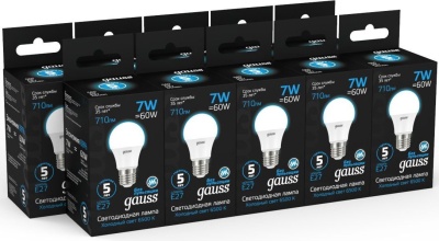 Лампа светодиодная Gauss 102502307 7Вт цок.:E27 груша 220B св.свеч.бел.хол. (упак.:10шт)