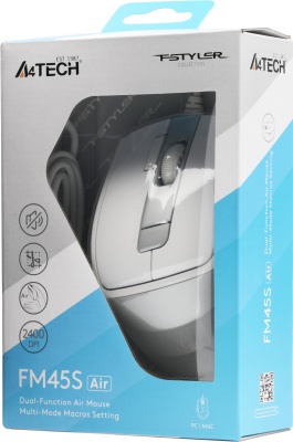 Мышь A4Tech Fstyler FM45S Air белый/серебристый оптическая 2400dpi silent USB 7but (FM45S AIR USB (SILVER WHITE))