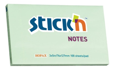 Блок самоклеящийся бумажный Stick`n 21156 76x127мм 100лист. 70г/м2 пастель зеленый