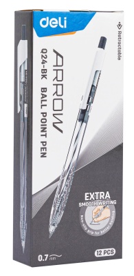 Ручка шариков. автоматическая Deli Arrow EQ24-BK прозрачный/белый d=0.7мм черн. черн.