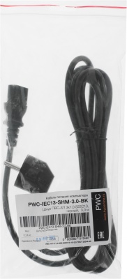 Шнур питания Hyperline PWC-IEC13-SHM-3.0-BK C13-Schuko проводник.:3x1.0мм2 3м 250В 10А (упак.:1шт) черный