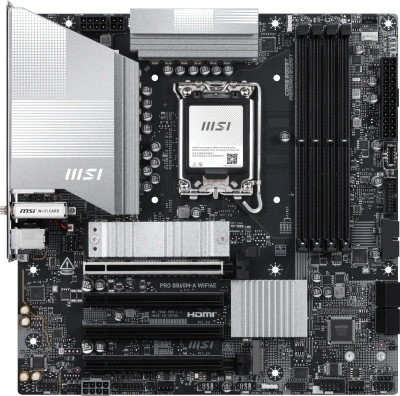 Материнская плата MSI PRO B860M-A WIFI6E Soc-1851 Intel B860 mATX AC`97 8ch(7.1) 5Gigabit RAID+HDMI+DP