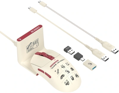 Мышь A4Tech Bloody R72 Ultra Duo белый/красный оптическая 20000dpi беспров. USB/USB-C 7but (R72 ULTRA DUO PIXELS RED)