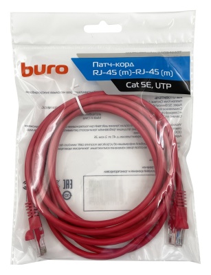 Патч-корд Buro UTP-5E-3M-R UTP 4 пары cat.5E CCA molded 3м красный RJ-45 (m)-RJ-45 (m)