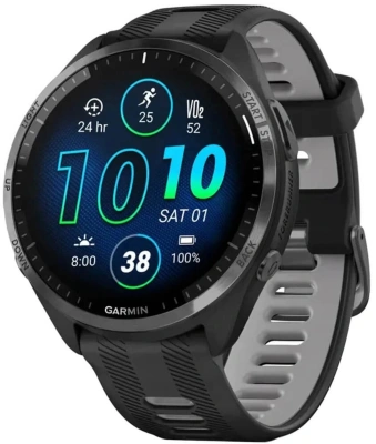 Смарт-часы Garmin Forerunner 965 47мм 1.4" AMOLED корп.черный рем.черный/серый разм.брасл.:135-205мм (010-02809-10)