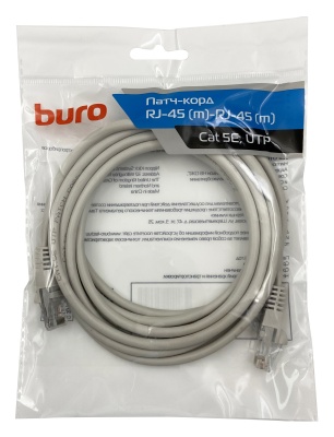 Патч-корд Buro UTP-5E-3M-G UTP 4 пары cat.5E CCA molded 3м серый RJ-45 (m)-RJ-45 (m)