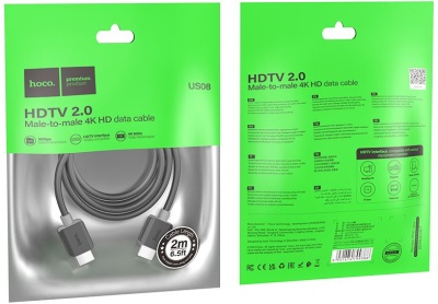 Кабель Hoco US08 ver2.0 HDMI (m) HDMI (m) 2м черный (пакет)