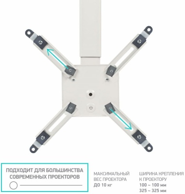 Кронштейн для проектора Onkron K5A белый макс.10кг потолочный поворотно-выдвижной и наклонный