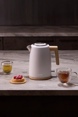 Чайник электрический Vitek VT-1154 1.7л. 2200Вт белый/дерево корпус: металл/пластик
