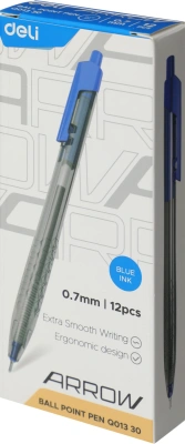 Ручка шариков. автоматическая Deli Arrow EQ01330 прозрачный/синий d=0.7мм син. черн.