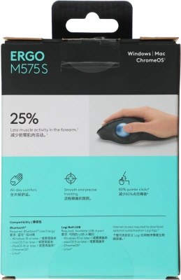 Трекбол Logitech M575S черный оптическая 2000dpi беспров. BT/Radio USB 4but (910-007035)