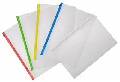 Папка на молнии Бюрократ -BPM4AWT A4+ полипропилен 0.15мм карм.для визит. цвет молнии белый