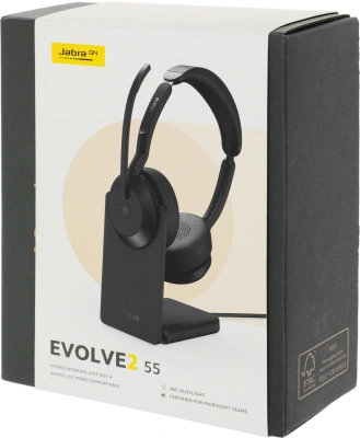 Наушники с микрофоном Jabra Evolve2 55 Link380c MS Stand черный накладные BT оголовье (25599-999-889)