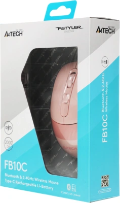 Мышь A4Tech Fstyler FB10C розовый оптическая 2000dpi беспров. BT/Radio USB 4but (FB10C BABY PINK)