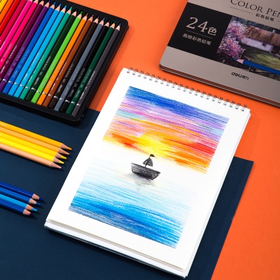 Карандаши цв. Deli 6565 кругл. липа цветной корпус 24цв. мет.кор.