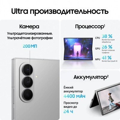 Смартфон Samsung SM-F966B Galaxy Z Fold7 256Gb 12Gb серый раскладной 3G 4G 2Sim 8" 1968x2184 Android 16 200Mpix 802.11 a/b/g/n/ac/ax/be NFC GPS GSM900/1800 GSM1900 Protect
