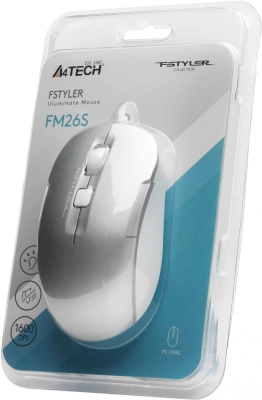 Мышь A4Tech Fstyler FM26S серебристый/белый оптическая 1600dpi silent USB для ноутбука 4but (FM26S USB (ICY WHITE))