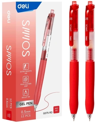 Ручка гелев. автоматическая Deli EG075-RD d=0.5мм красн. черн. резин. манжета