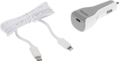 Автомобильное зар./устр. Hama H-183317 30W 3A (PD) USB Type-C для Apple белый (00183317)