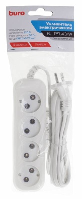 Сетевой удлинитель Buro BU-PSL4.3/W 3м (4 розетки) белый (пакет ПЭ)