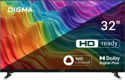 Телевизор LED Digma 32" DM-LED32SBB32 Яндекс.ТВ Frameless Metal черный/черный HD 60Hz DVB-T DVB-T2 DVB-C DVB-S DVB-S2 USB WiFi Smart TV