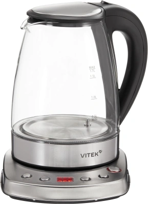 Чайник электрический Vitek VT-WK1075 1.7л. 1800Вт серебристый/черный корпус: металл/пластик